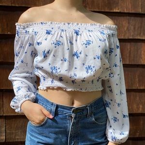 crop top, size M, white/blue, Forever 21, floral